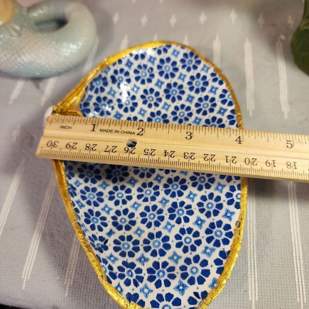 DECOUPAGE CLAM SHELL DECOUPAGE BLUE DESIGN TRINKET DISH - Picture 9 of 13